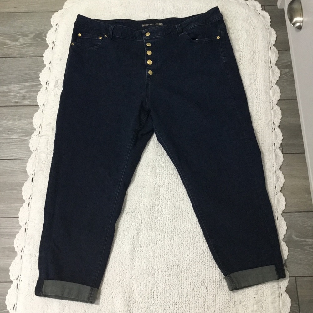 Michael Kors Rolled Cuff Hem Gold Button Fly Jeans size 20W